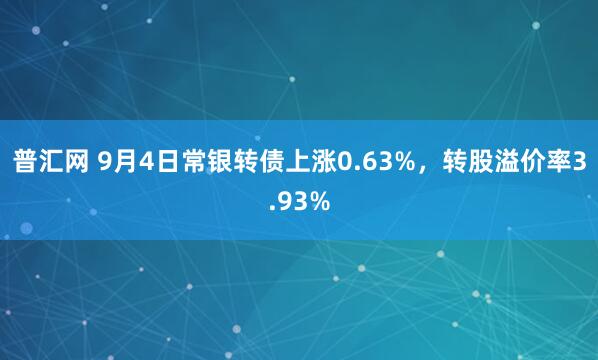 普汇网 9月4日常银转债上涨0.63%，转股溢价率3.93%